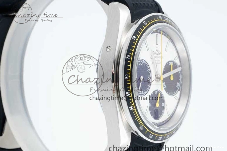 0706 TopPick Speedmaster Racing Master SS HKF Best Edition White Black Dial on Black Rubber Strap A 7813